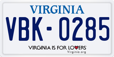 VA license plate VBK0285