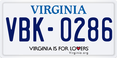 VA license plate VBK0286