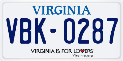 VA license plate VBK0287