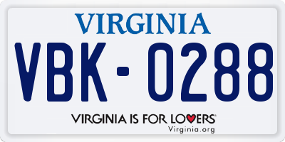 VA license plate VBK0288