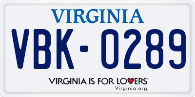 VA license plate VBK0289