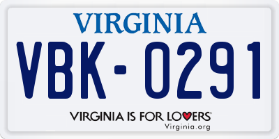 VA license plate VBK0291