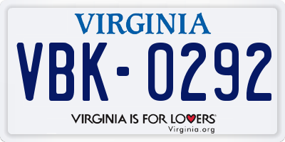 VA license plate VBK0292