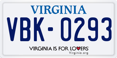 VA license plate VBK0293