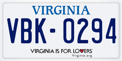VA license plate VBK0294