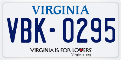 VA license plate VBK0295