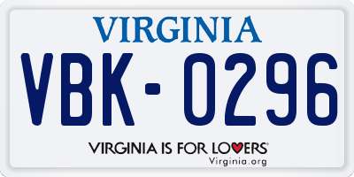 VA license plate VBK0296