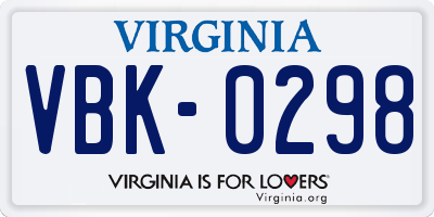 VA license plate VBK0298