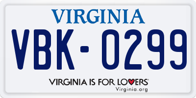 VA license plate VBK0299