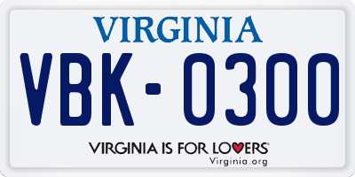 VA license plate VBK0300