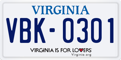 VA license plate VBK0301