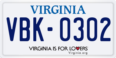 VA license plate VBK0302