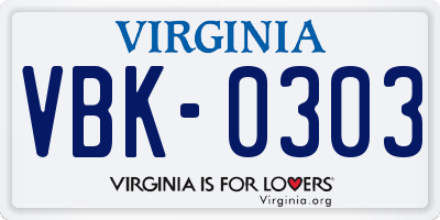 VA license plate VBK0303