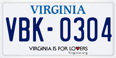 VA license plate VBK0304
