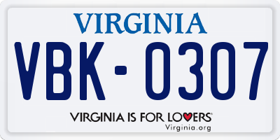 VA license plate VBK0307