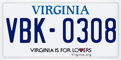 VA license plate VBK0308