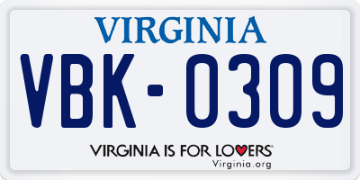 VA license plate VBK0309