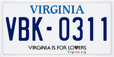 VA license plate VBK0311