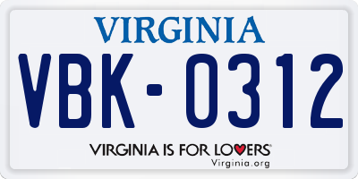 VA license plate VBK0312