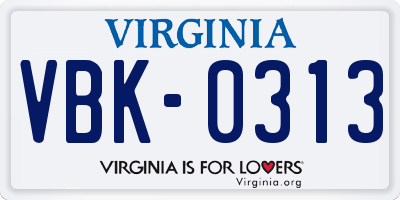 VA license plate VBK0313