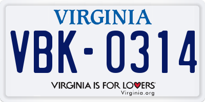 VA license plate VBK0314