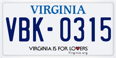 VA license plate VBK0315