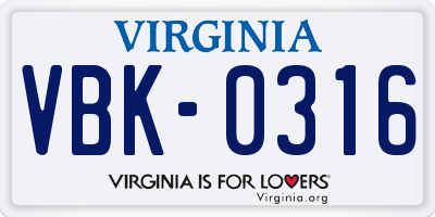 VA license plate VBK0316