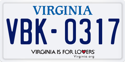 VA license plate VBK0317