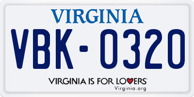 VA license plate VBK0320
