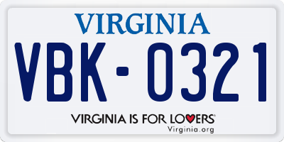VA license plate VBK0321