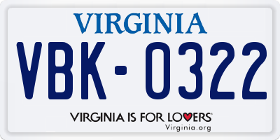 VA license plate VBK0322