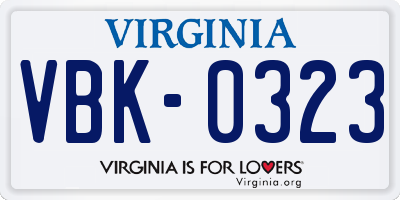 VA license plate VBK0323