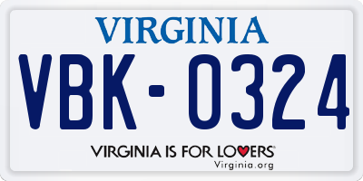 VA license plate VBK0324