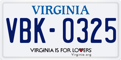 VA license plate VBK0325