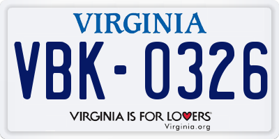 VA license plate VBK0326