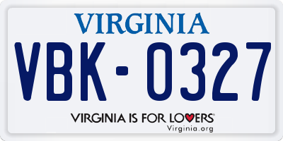 VA license plate VBK0327