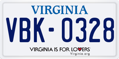 VA license plate VBK0328