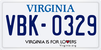 VA license plate VBK0329