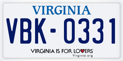 VA license plate VBK0331