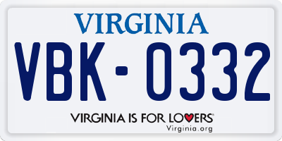 VA license plate VBK0332