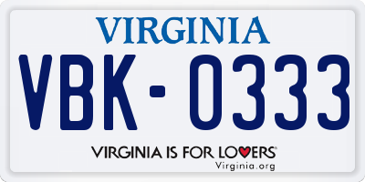 VA license plate VBK0333