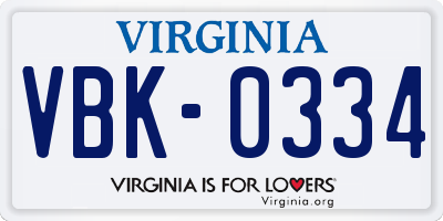 VA license plate VBK0334