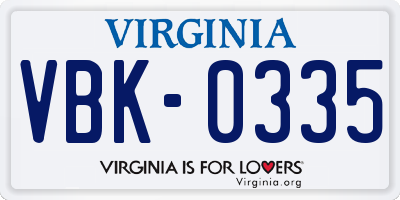 VA license plate VBK0335