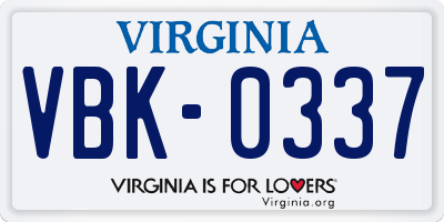 VA license plate VBK0337