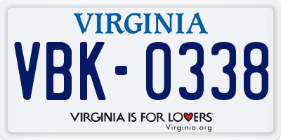 VA license plate VBK0338