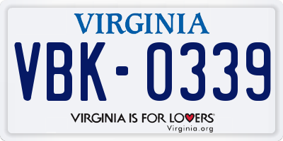 VA license plate VBK0339
