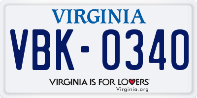 VA license plate VBK0340