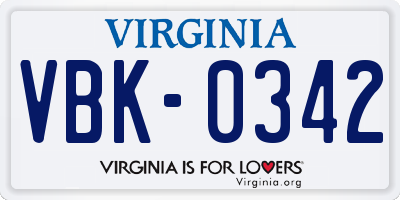 VA license plate VBK0342
