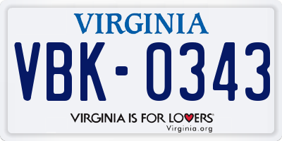 VA license plate VBK0343