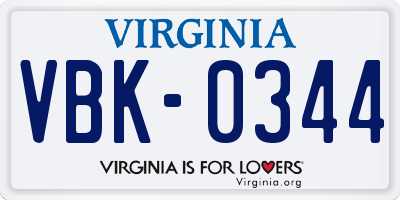 VA license plate VBK0344